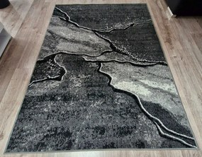HU Sivý abstraktný obdĺžnikový koberec NEW IDEA 90321-0433  imitácia mramoru s čienymi žilami Rozmer: 150x210 cm