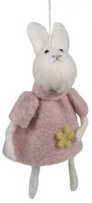 Ružový plstený závesný veľkonočný zajačik s kytičkou Magiccal - 6*3*13 cm