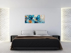 Obraz - Modrí motýle (120x50 cm)