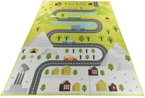 Detský koberec KIDS-35 Crystal Print sivý obdĺžnikový – hry a vozidlá Rozmer: 140x200 cm