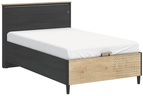 Študentská posteľ 120x200cm s úložným priestorom a USB Sirius - dub čierny/dub zlatý