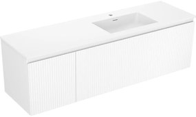 Mexen Rivel, kúpeľňová skrinka 160 cm s pravým umývadlom Otis, 1S, 1D, drážkovaná, biela matná, 91A23-16047-3-BBFF01-W18P01