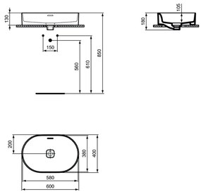 Ideal Standard Strada II - Umývadlová misa 600x400 mm, s prepadom, biela T360401