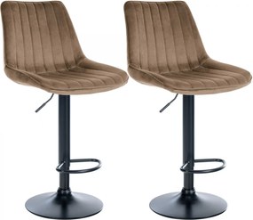 2x Barová stolička Toni - zamat, čierny rám - Hnedá