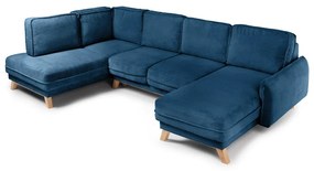 Modrá menčestrová rozkladacia rohová pohovka (ľavý roh/do tvaru "U") Tori – Bonami Selection