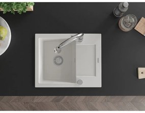 Mexen Enzo, 1-komorový granitový drez 576x465x174 mm a drezová batéria Elia, biela, 6506-20-670101-00