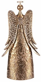 Vianočná kovová dekorácia Anjel 42 cm so srdcom, zlatá, 42 cm