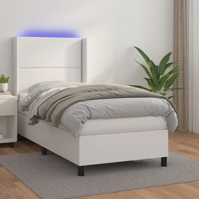 Boxspring posteľ s matracom a LED biela 80x200 cm umelá koža 3139290