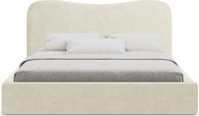Béžová čalúnená dvojlôžková posteľ s úložným priestorom s roštom 140x200 cm Kahai – Makamii