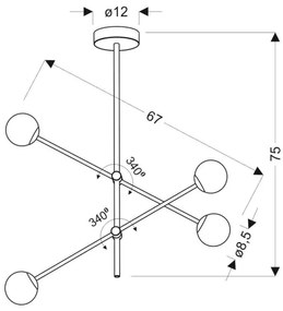 Luster na tyči PAKSOS 4xG9/5W/230V šedá
