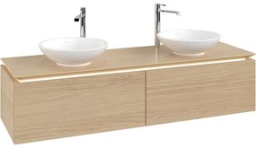 VILLEROY &amp; BOCH Legato závesná skrinka pod dve umývadlá na dosku, 2 zásuvky, s LED osvetlením, 1600 x 500 x 380 mm, Nordic Oak, B599L0VJ