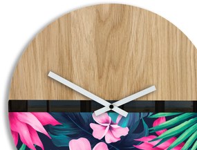 Dřevěné nástěnné hodiny Flower 33 cm dub přírodní/růžové