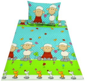 Krepové obliečky do postieľky OVEČKY modré Rozmer obliečky: 45 x 65 cm | 90 x 135 cm