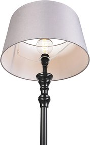 Stojaca lampa čierna s tienidlom z ľanu sivá 45 cm - Classico