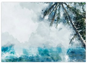 Sklenený obraz palmy nad morom (70x50 cm)