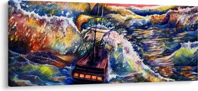 Obraz - Loď na oceánskych vlnách, aquarel (120x50 cm)
