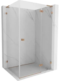 Mexen Lunar, L pravostranný výklopný sprchový kút 75 x 70 cm, 8mm číre sklo, profil medená matná, 834L-075-070-65-00-P