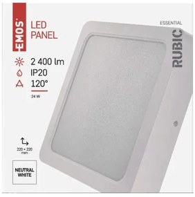 EMOS Prisadené stropné LED osvetlenie RUBIC, 24W, denná biela, štvorcové, biele