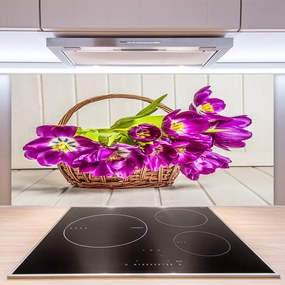 Sklenený obklad Do kuchyne Kvety v košíku 125x50 cm