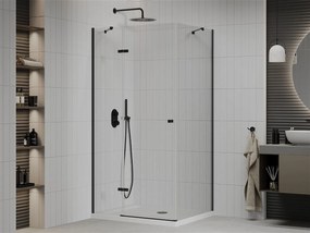 Mexen Roma, sprchovací kút s 1-krídlovými dverami 100 (dvere) x 120 (stena) cm, 6mm číre sklo, čierny profil, slim sprchová vanička 5cm biela s čiernym sifónom, 854-100-120-70-00-4010B