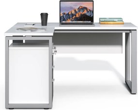Rohový kancelársky stôl s kontajnerom Houseland Prime Home 01 140 cm biely