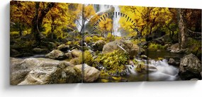 Obraz - Vodopády v jesennej krajine, žlté (s hodinami) (90x30 cm)