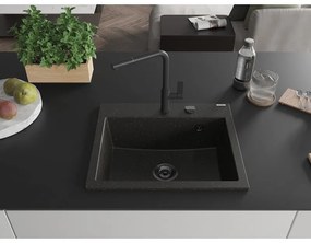Mexen Oscar, 1-komorový granitový drez 580x490x205 mm, čierna-zlatá metalíza, 6519581000-75-B