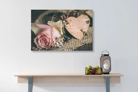 Obraz ruža a srdiečko v jute - 120x80
