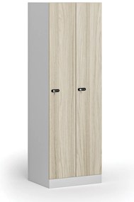 Kovová šatníková skrinka S1, 2-dverová, 1850 x 600 x 500 mm, mechanický kódový zámok, laminované dvere, dub prírodný