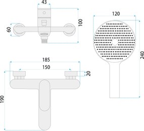 Rea Drop, vaňová batéria s ručnou sprchovou súpravou, 150 mm, zlatá matná, REA-B6399