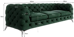 Tmavozelená zamatová pohovka 243 cm Chelsea – Ropez