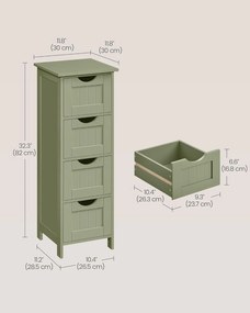 Kúpeľňová stojaca úložná skriňa 30x30x82 cm, bobkový zelený