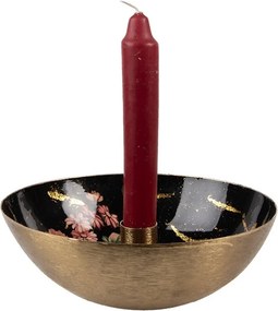 Čierno-zlatý kovový svietnik s ružovými kvetmi Flowers Gold - Ø 17*6 cm