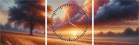 Obraz – Západ slnka na poli (s hodinami) (90x30 cm)