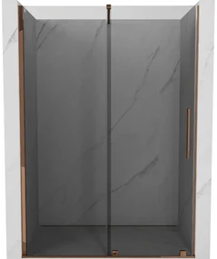 Mexen Velar, posuvné sprchové dvere do otvoru 130 cm, 8mm šedé sklo, ružové zlato, 871-130-000-41-60