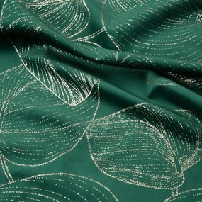 Zamatový stredový obrus s lesklou potlačou listov zelenej farby
