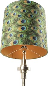 Stolná lampa v štýle Art Deco so zlatým zamatovým tienidlom s motívom pávieho peria 40 cm - Diverso