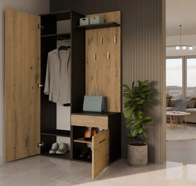 Predsieňová stena so zrkadlom a šuplíkmi DUO dub artisan/antracit