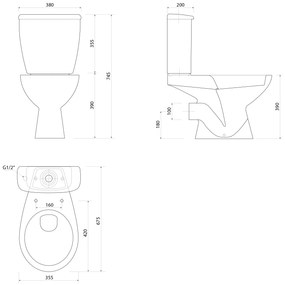 Aqualine Aqualine, JOSE WC kombi, dvojtlačítko 3/6l, zadný odpad, biela, PS8812
