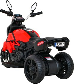 Ramiz Rýchla turistická motorka na batérie pre deti Červená + Audio + Svetlá + Eko koža