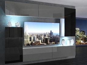 Obývacia stena 250 cm TV/RTV sivý lesk čierny lesk  IMP 8/5/W/SBBS/0/0