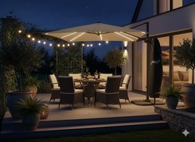 Béžový záhradný slnečník s LED osvetlením 3 x 3 m