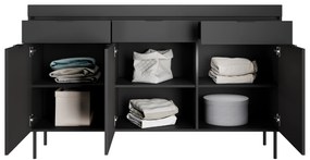 Komoda Sentia 157 cm s 3 zásuvkami - čierna / čierna