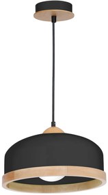 Závesné svietidlo Studio, 1x drevené/čierne kovové tienidlo, (fi 32cm), b/br