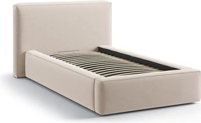 Béžová čalúnená jednolôžková posteľ s úložným priestorom s roštom 90x200 cm Jodie – Micadoni