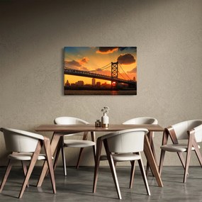 Obraz - Západ slnka nad mostom Bena Franklina, Filadelfia (90x60 cm)