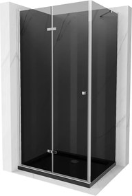 Mexen Lima, sprchový kút so skladacími dverami 80 (dvere) x 120 (stena) cm, 6mm šedé sklo, chrómový profil + slim sprchová vanička čierna + chrómový sifón, 856-080-120-01-40-4070