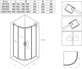 BPS-koupelny Štvrťkruhový sprchový kút KZ94C 100x100 chróm/transparent - bez vaničky
