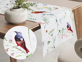 Biante Bavlnený behúň na stôl Sandra SA-392 Lúčne kvietky s vtáčikmi 20x140 cm