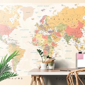 Samolepiaca tapeta podrobná mapa sveta - 375x250